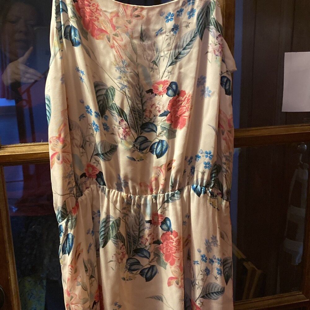 PARKER 100% Silk Size S FLORAL ASYMMETRICAL RUFFLE DRESS MELLOW MEADOW MULTI - Picture 9 of 10